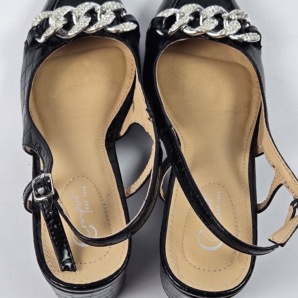 Cato Comfort Black Crocodile Slingback Heels 8M - Picture 9 of 11
